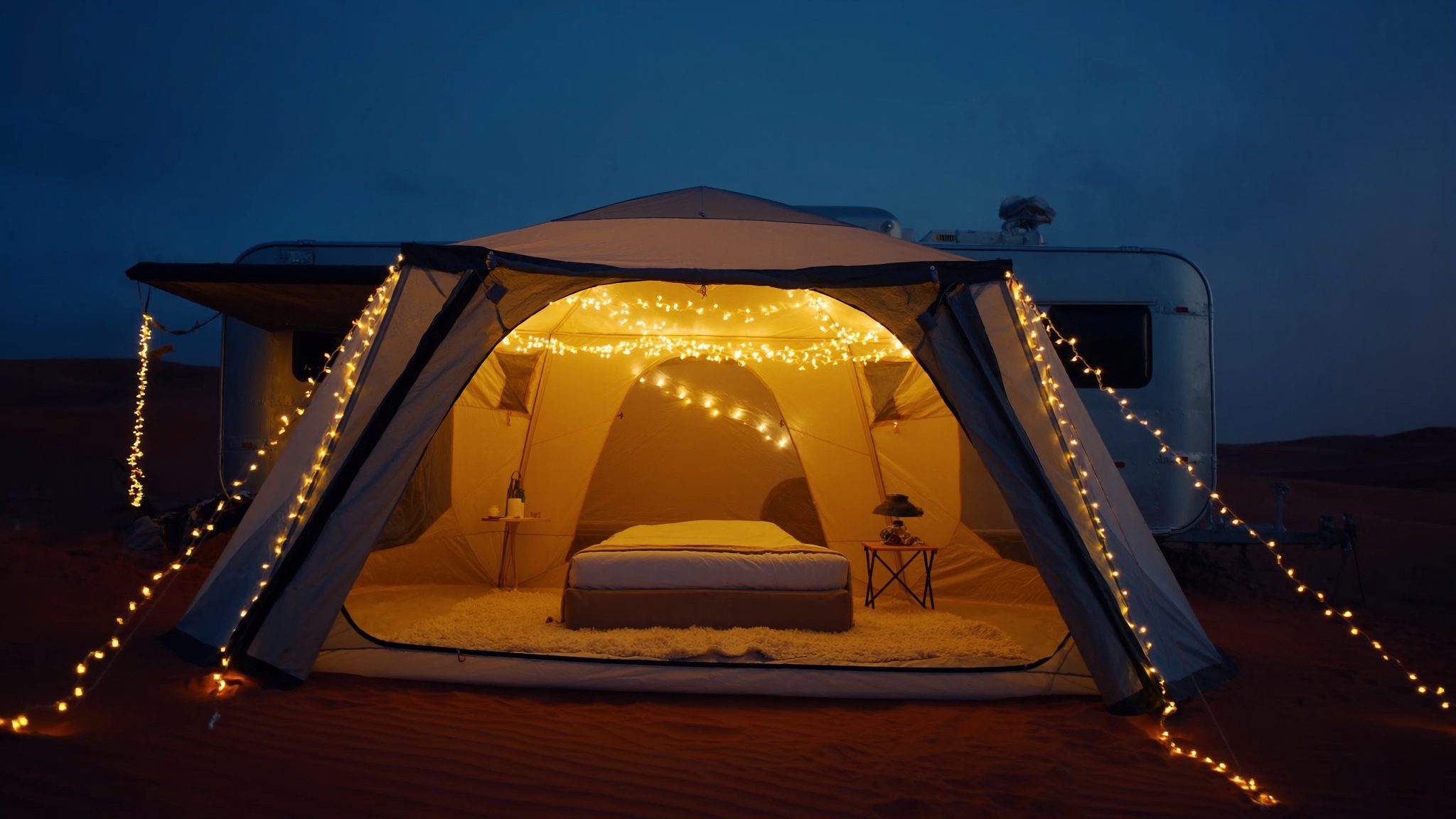 BYOT camp at first light in the dunes