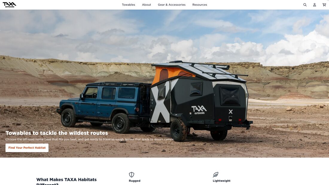 TAXA Outdoors landing page
